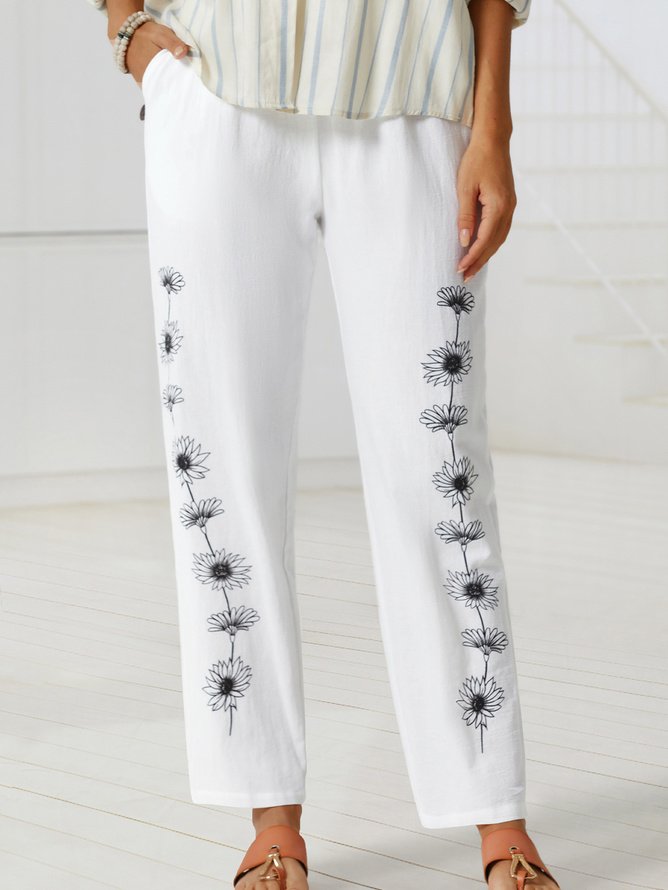 Lässig Locker Taschen Geblümt Hose