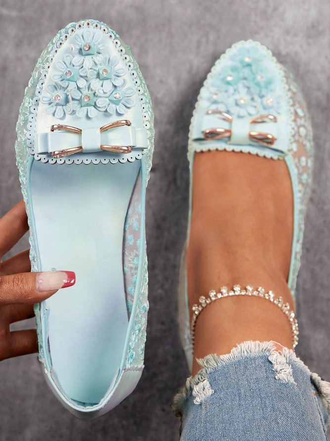Elegant Abziehbilder Schleife Dekor Spitze Nahtverarbeitung Flach Schuhe
