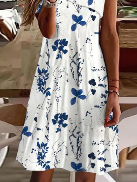 Geblümt Weit Asymmetrisch Freizeitkleid