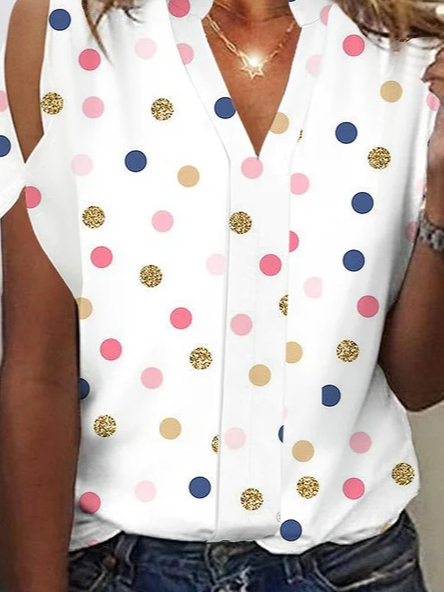 Damen Polka Dots Lässig Sommer Stehkragen Täglich Weit Kurzarm T-Shirt