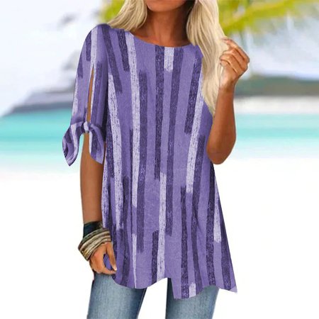 Geometrisch Rundhals Weit Lässig Bluse