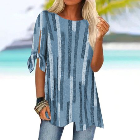 Geometrisch Rundhals Weit Lässig Bluse