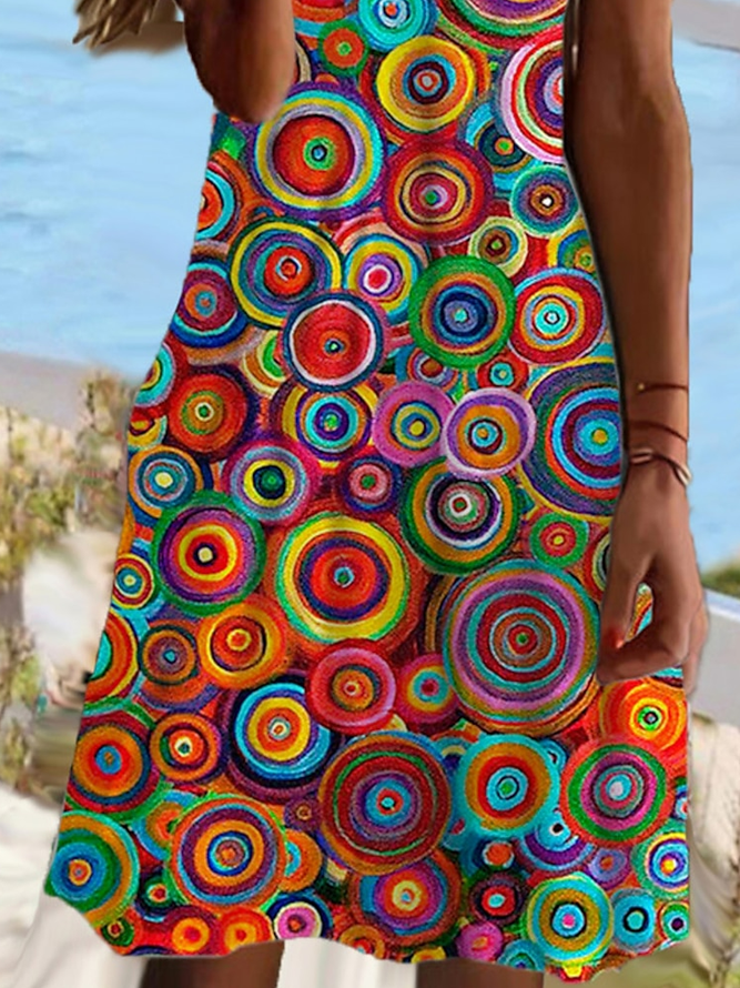 Lässig Regelmäßige Passform Abstrakt Polka Dots V-Ausschnitt Kleid