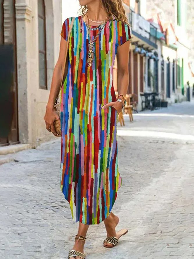 Rundhals Farbverlauf Freizeitkleid