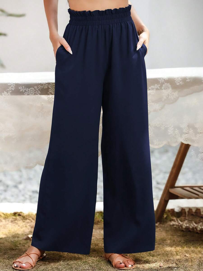 Unifarben Einfach Herbst Polyester Täglich Weit Legging H-Linie Regelmäßig Freizeithose für Damen