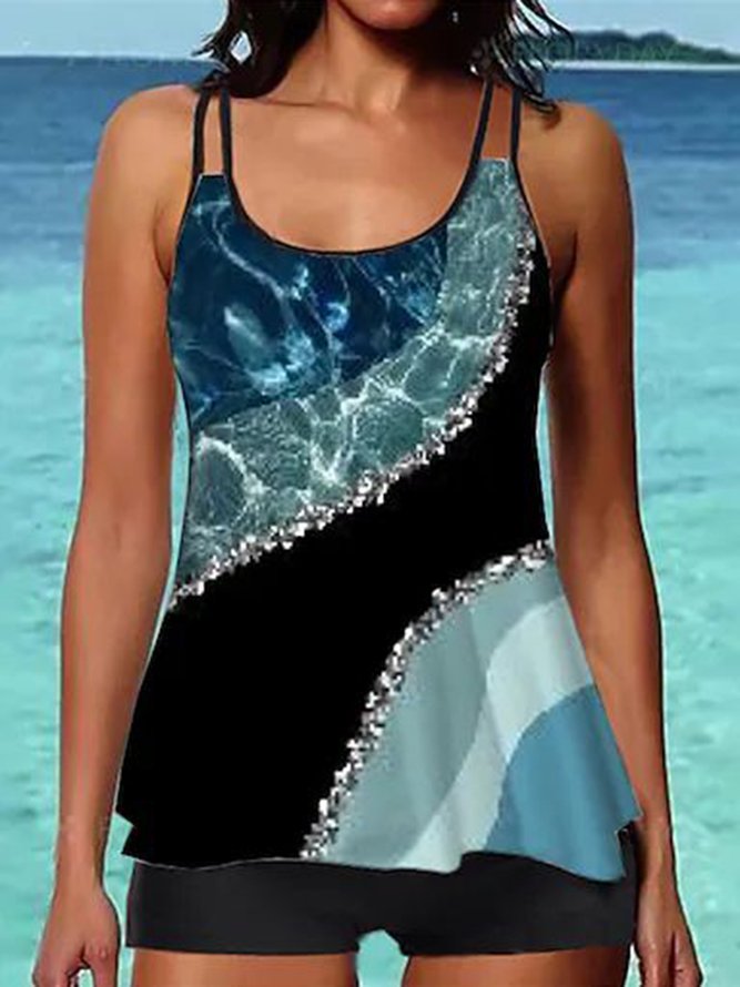 Lässig Abstrakt Print Rundhals Tankini