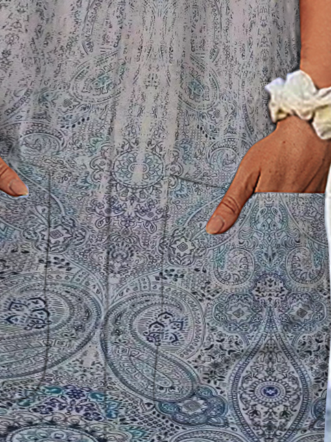 Lässig Rundhals Weit Ethnisch Kleid