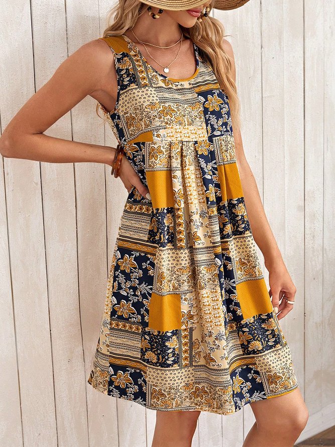 Lässig Weit Ethnisch Rundhals Kleid