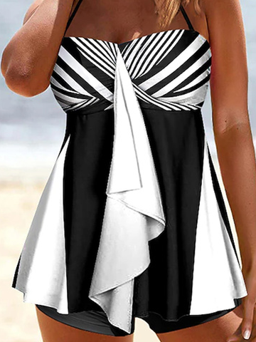 Urlaub Gestreift Print Trägerlos Schwimmen Kleid