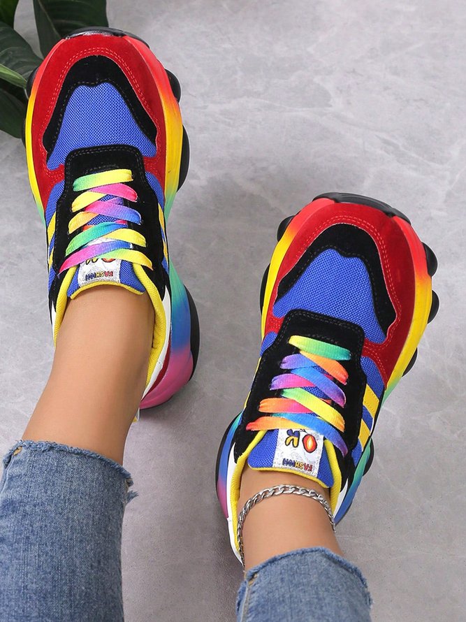 Atmungsaktiv Farbblock Nahtverarbeitung Schnürung Plateau Sneakers