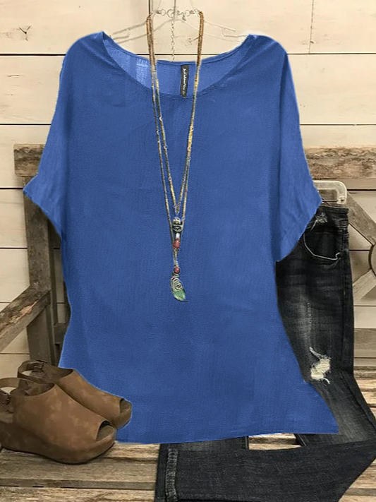 Unifarben Baumwolle Lässig Kurzarm Blusen & Shirts
