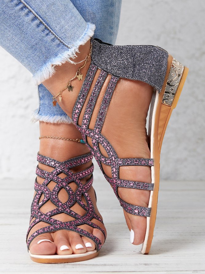 Ausgeschnitten Strass Glett Kleid Pantolette Mit Reißverschluss hinten