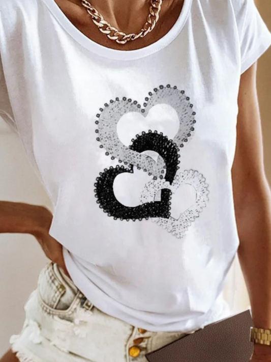 Herz/Herz Weit Rundhals Lässig T-Shirt