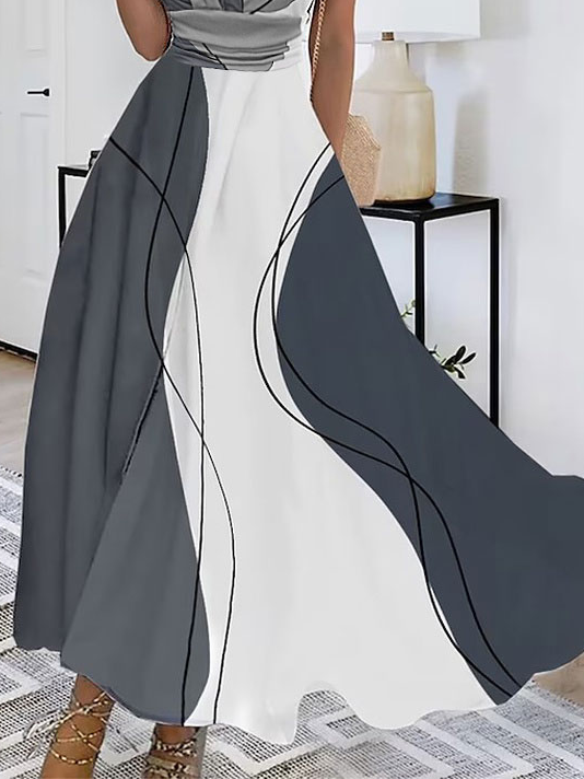 Elegant Abstrakt Streifen V-Ausschnitt Kleid mit Nein