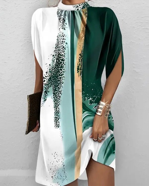 Halber Rollkragen Lässig Abstrakt Kleid