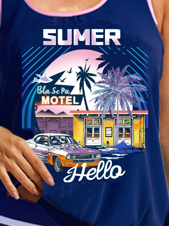 Lässig Gestreift Print Rundhals Tankini