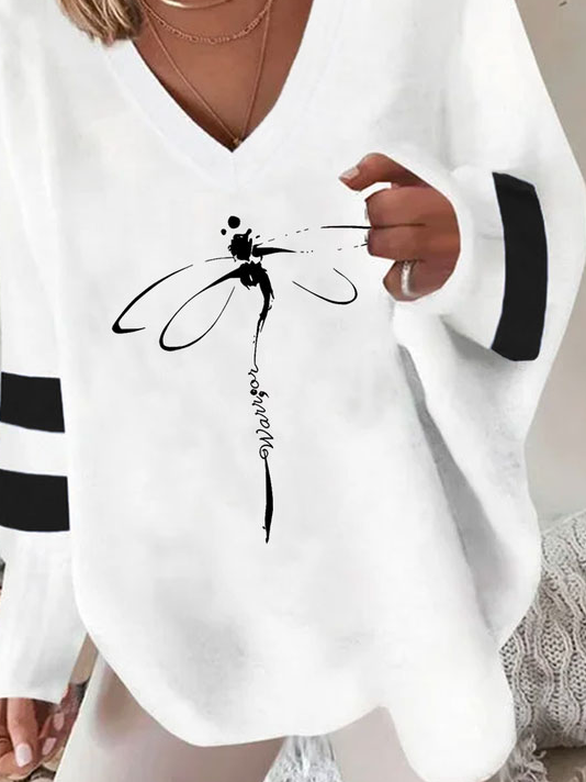 Lässig V-Ausschnitt Libelle Sweatshirt