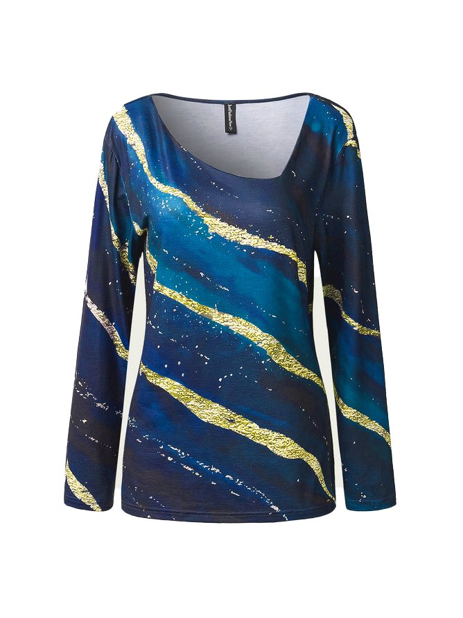 Damen Geometrisch Lässig Herbst Täglich Jersey Asymmetrisch H-Linie Regelmäßig Größe Bluse Bedruckenn & Shirts
