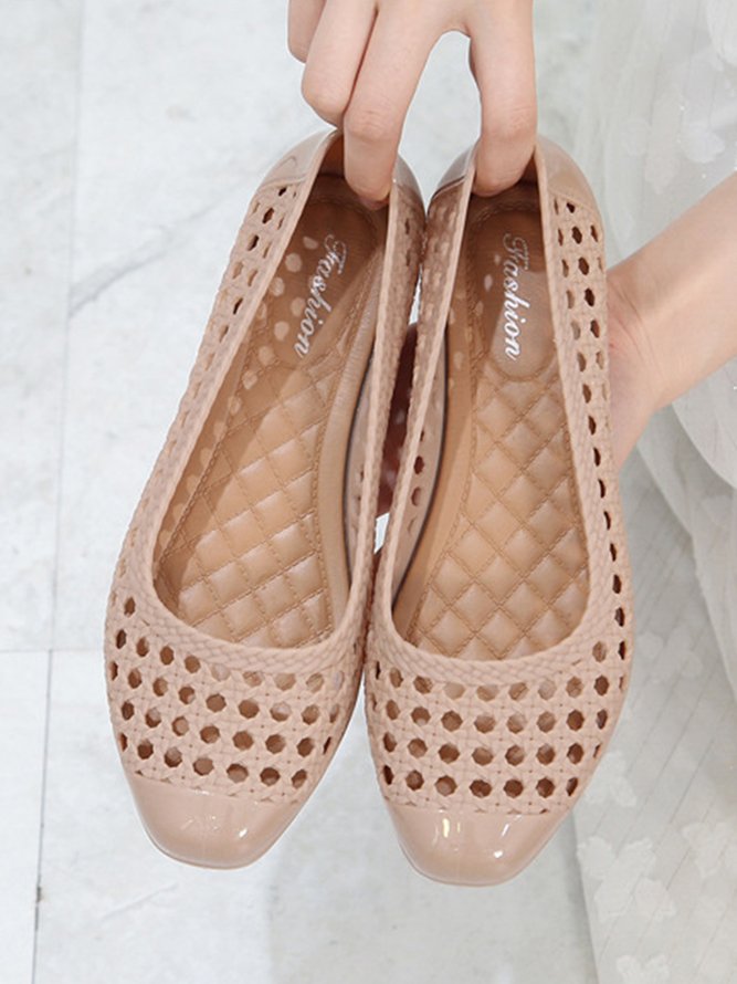 Transparent Wasserdicht PVC Gelee kleben Hohl Atmungsaktiv Flach Schuhe