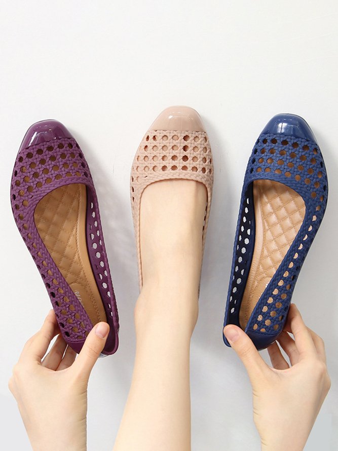 Transparent Wasserdicht PVC Gelee kleben Hohl Atmungsaktiv Flach Schuhe