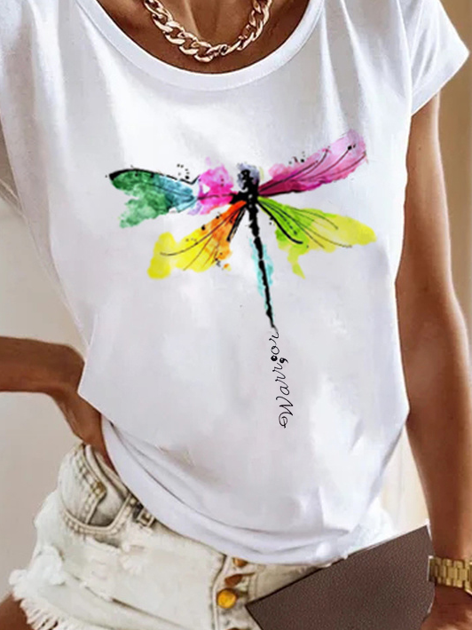Weit Lässig Rundhals Libelle T-Shirt