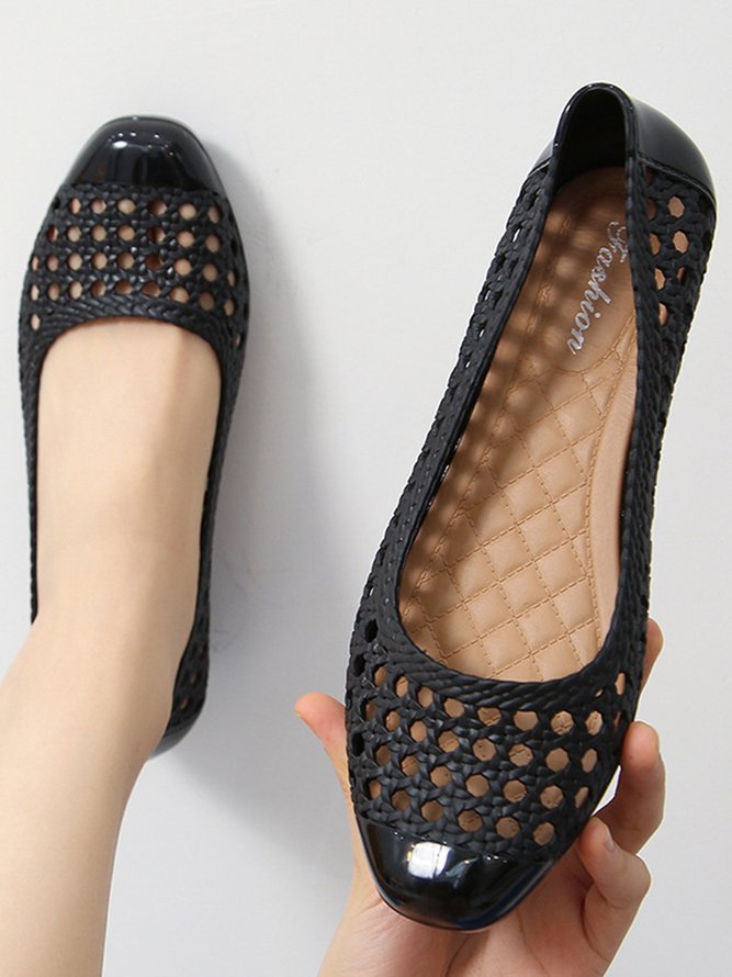 Transparent Wasserdicht PVC Gelee kleben Hohl Atmungsaktiv Flach Schuhe