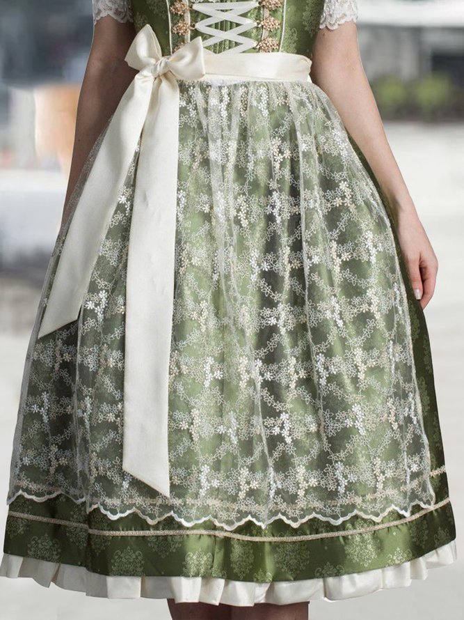 Dirndl Oktoberfest V-Ausschnitt Regelmäßige Passform Geblümt Elegant Kleid