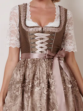 Dirndl Oktoberfest Retro Fest Karree-Ausschnitt Spitze Kleid ohne die Bluse
