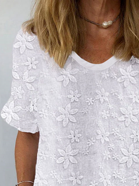 Unifarben Leinen V-Ausschnitt Bluse