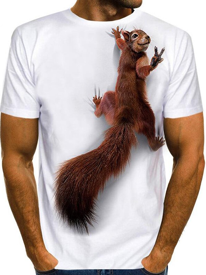 Lässig 3D Tier Eichhörnchen Muster Rundhals Kurzarm T-Shirt Täglich Kleidung für Herren
