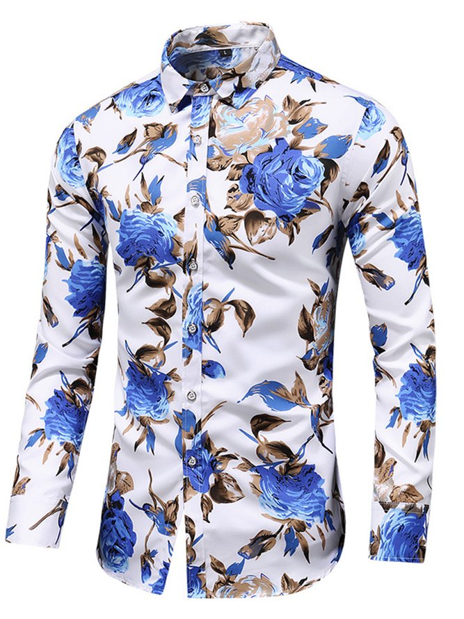 Herren Lässig Geblümt Button Down Bluse Retro Urlaub Hawaiische Kleidung