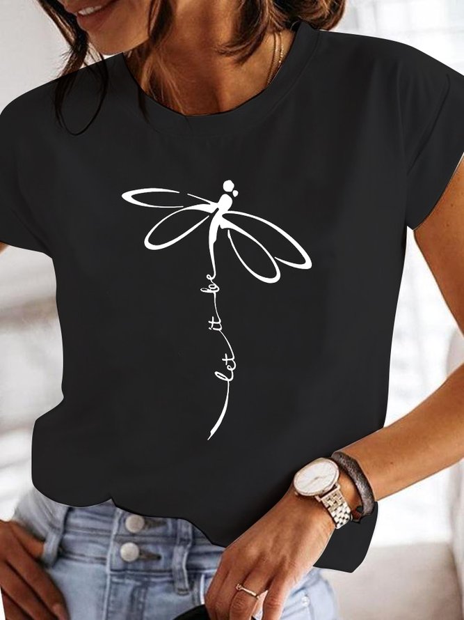 Lässig Weit Libelle Rundhals T-Shirt
