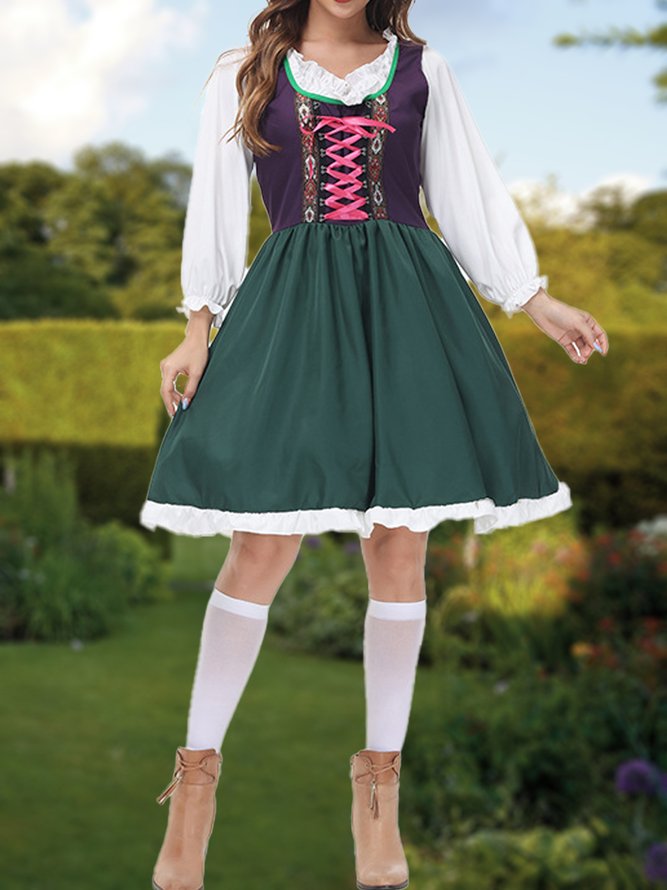 Dirndl Oktoberfest Urlaub Unifarben Rundhals Kleid