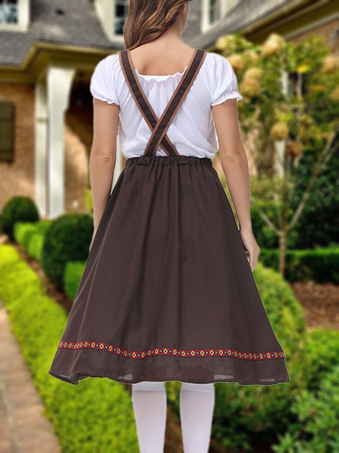 Dirndl Oktoberfest Urlaub Unifarben Karree-Ausschnitt Regelmäßige Passform  Kleid mit Nein