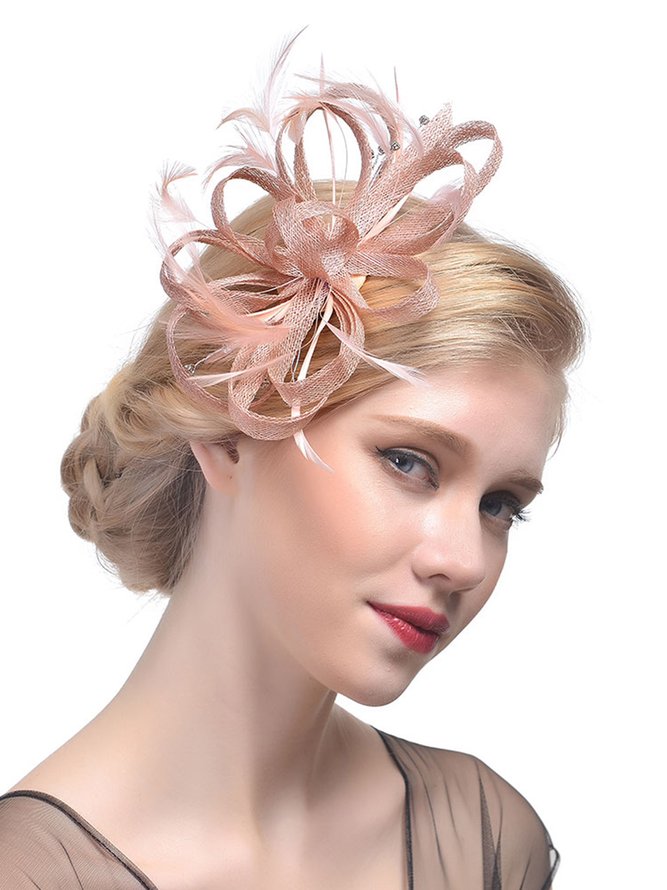 Elegant Mesh Abziehbilder Strass Nachahmung Feder Party Hut Haar Klammern