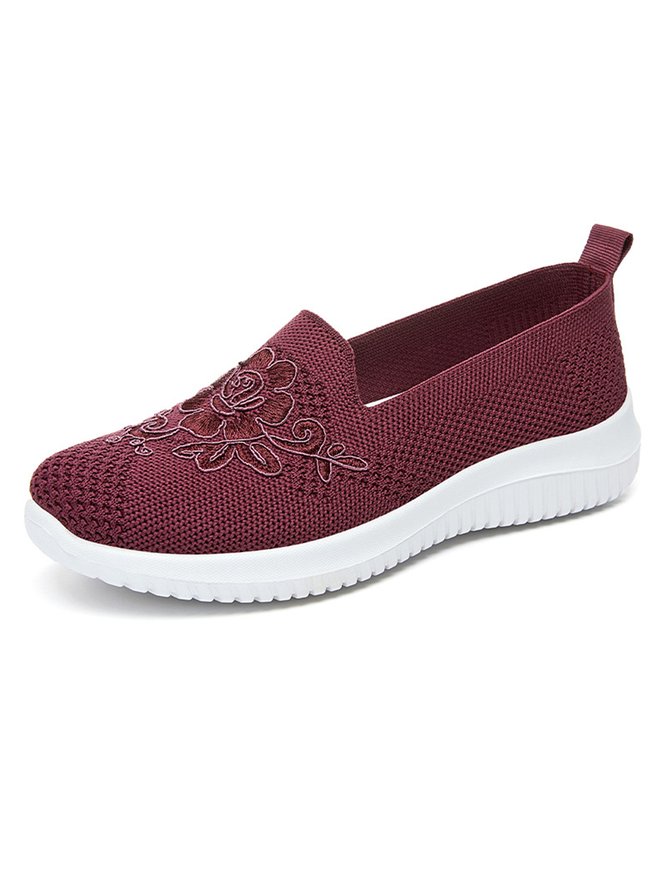 Geblümt Stickerei Atmungsaktiv Flyknit Slip On Sneakers
