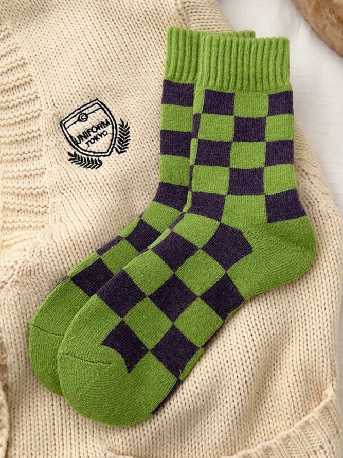 Schachbrett Farbkontrast Wollgemisch thermal Socken