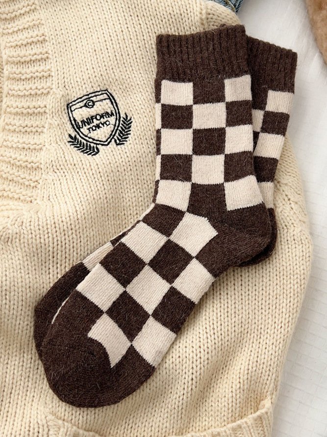 Schachbrett Farbkontrast Wollgemisch thermal Socken