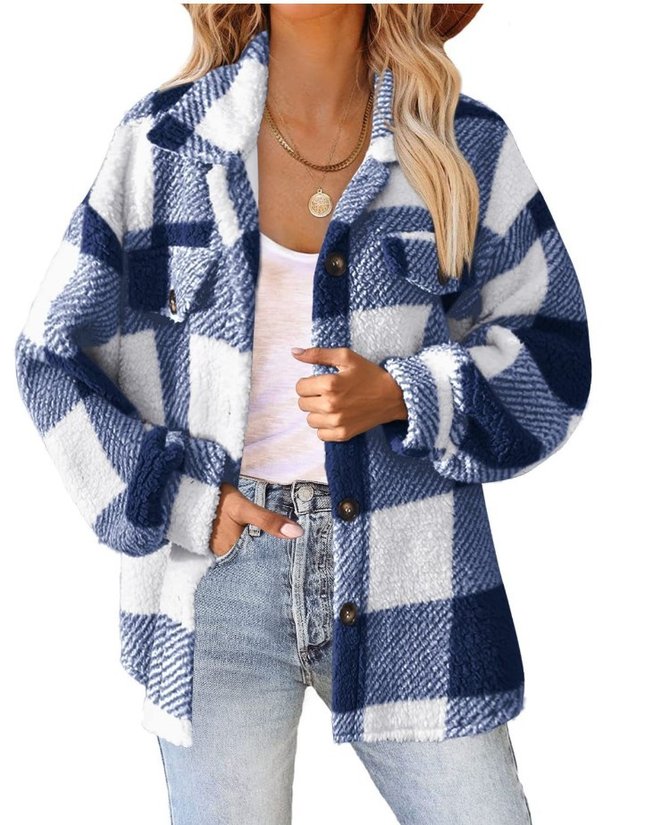 Teddy Samt Weit Lässig Kariert Teddy Jacke