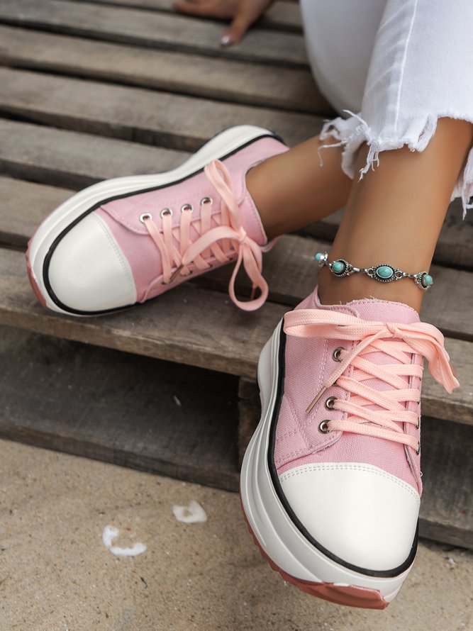 Damen minimalistisch Schnürung Plateau Segeltuch Schuhe