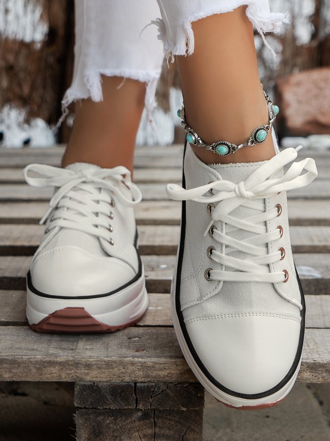 Damen minimalistisch Schnürung Plateau Segeltuch Schuhe