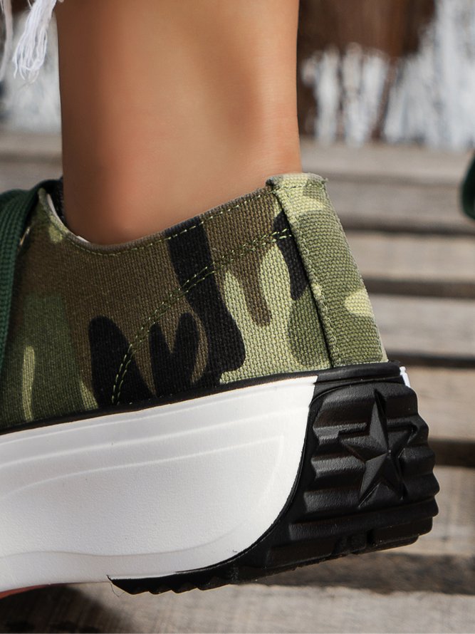 Damen minimalistisch Schnürung Plateau Segeltuch Schuhe
