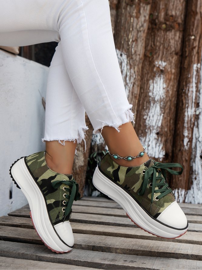 Damen minimalistisch Schnürung Plateau Segeltuch Schuhe
