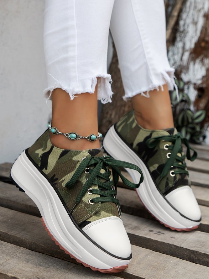 Damen minimalistisch Schnürung Plateau Segeltuch Schuhe