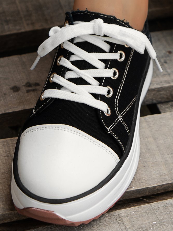 Damen minimalistisch Schnürung Plateau Segeltuch Schuhe