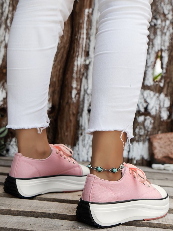 Damen minimalistisch Schnürung Plateau Segeltuch Schuhe