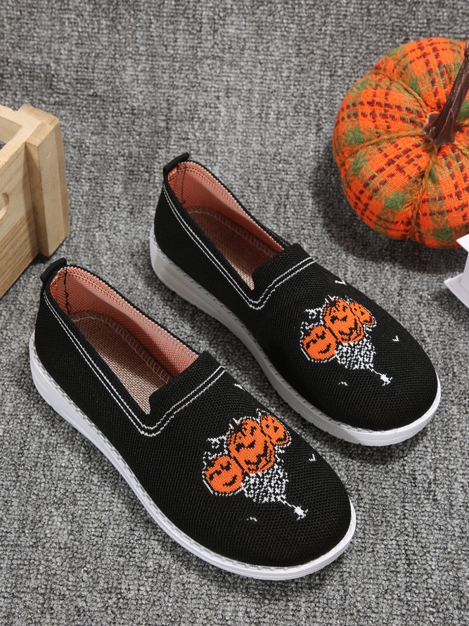 Halloween Schwarz Kürbis die Fledermaus Textil Slip On Schuhe