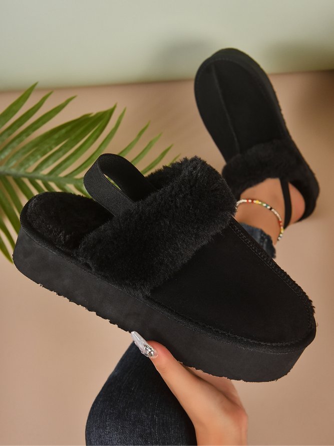 Lässig Kunstwildleder Wärme Pelzig Plateau Slingback Schuhe