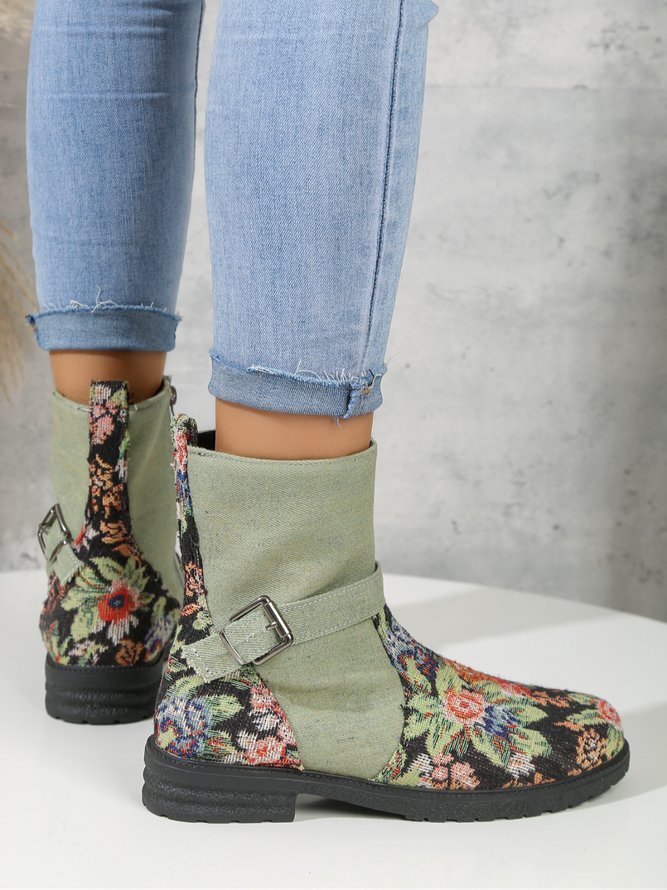 Lässig Blumenmuster Paneeliert Stiefelette