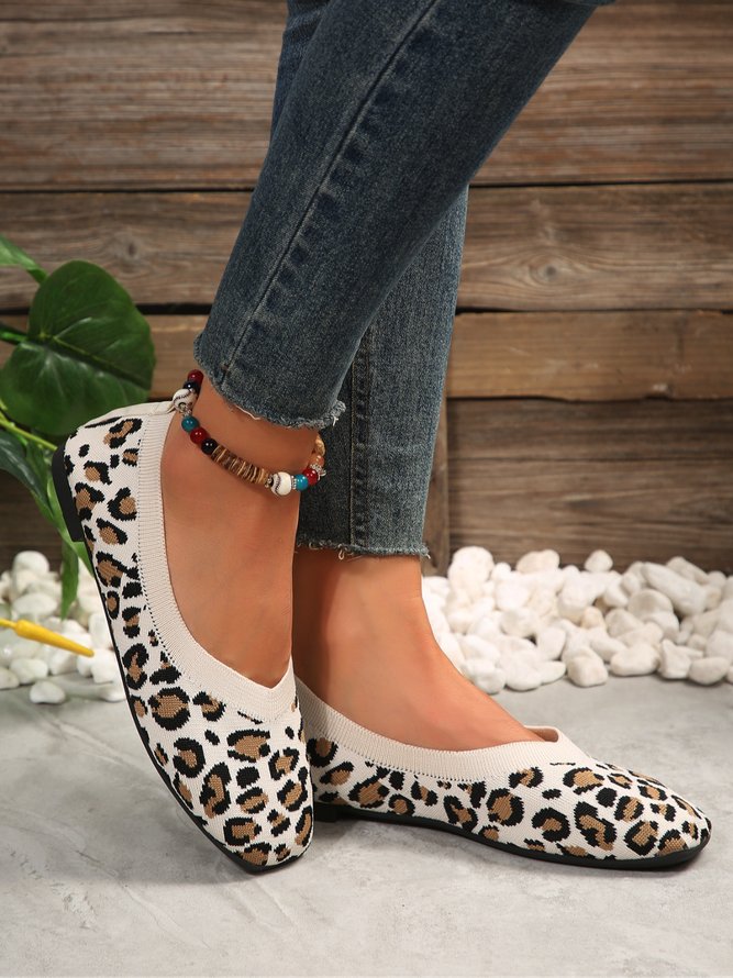 Lässig Leopard Atmungsaktiv Textil Quadratisch Flache Schuhe